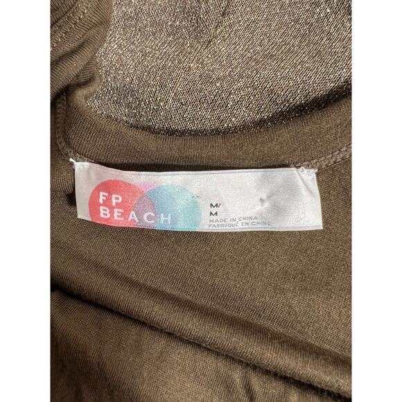 Free People Beach Dress Size M Shimmery Gold Brown Trim Tank - Picture 4 of 6